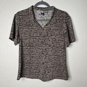 Jamie Sadock Women’s Collared Golf Top V Neck Brown Black Print Size Medium